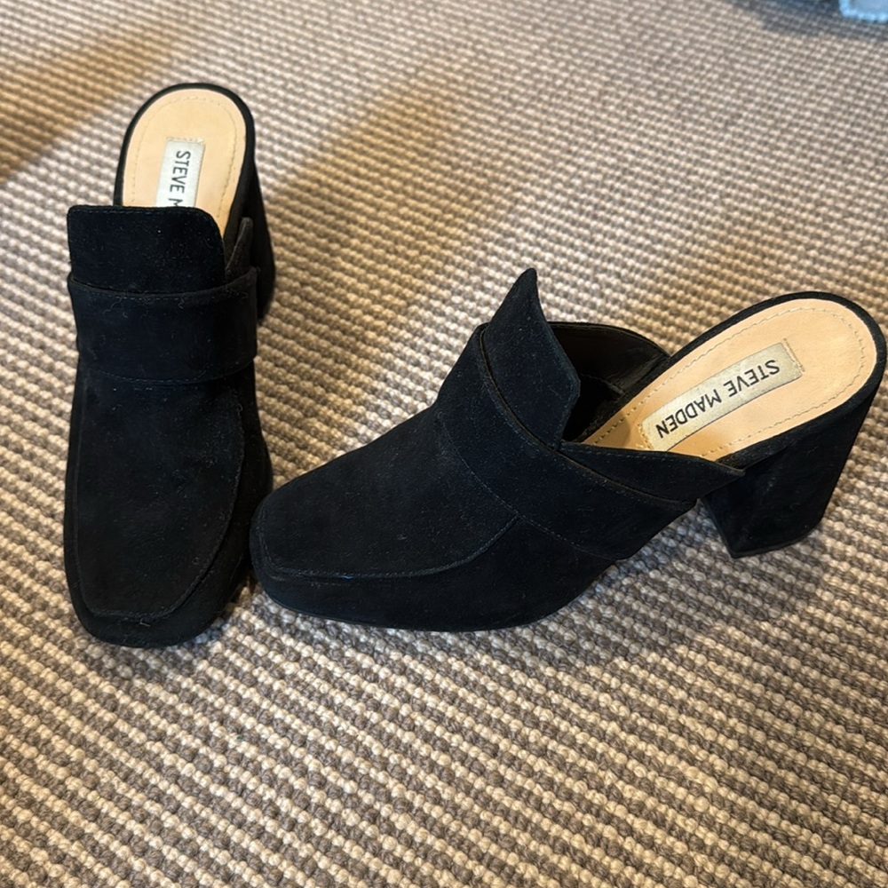 Black Suede Steve Madden high heel
Loafer slides. - Picture 2 of 3